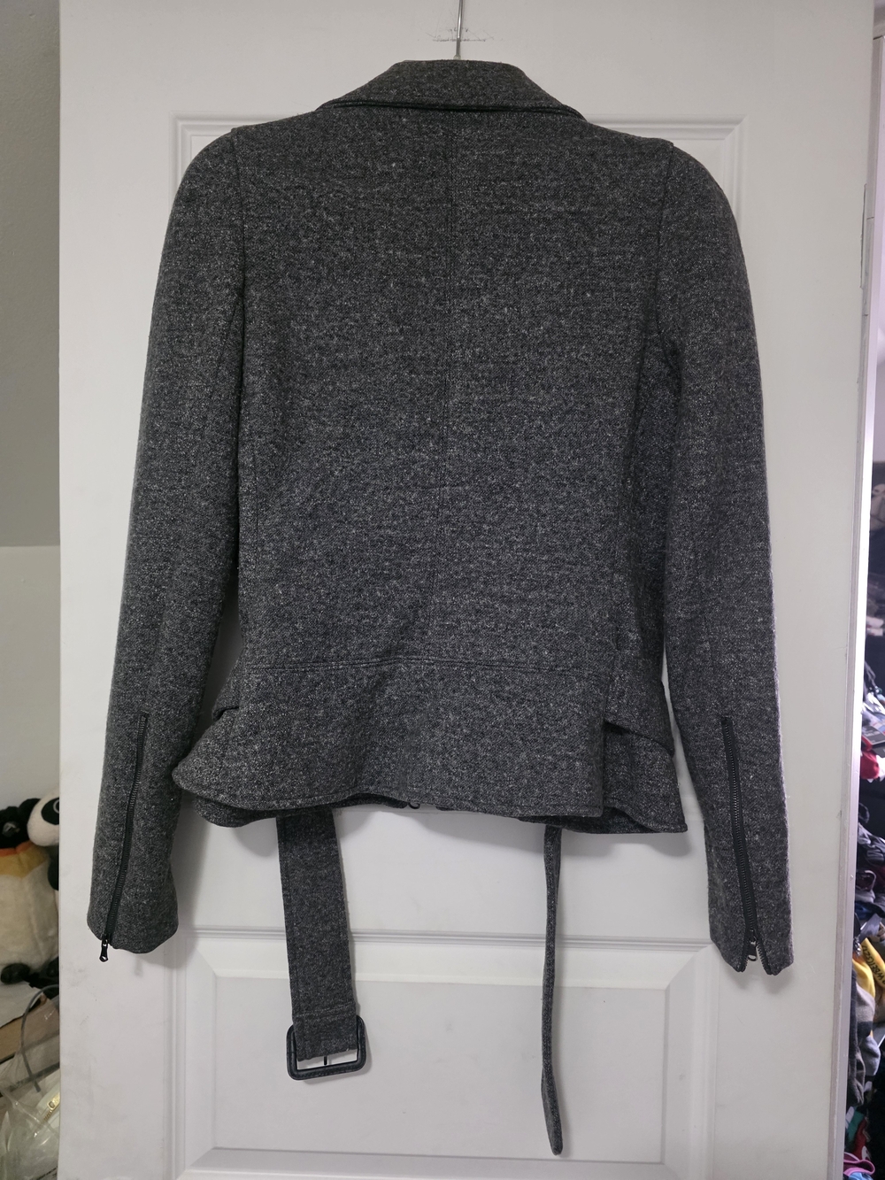 L'AGENCE Gray Wool-Blend Trench Moto Jacket Bella Swan Breaking Dawn part 2 - Picture 2 of 7